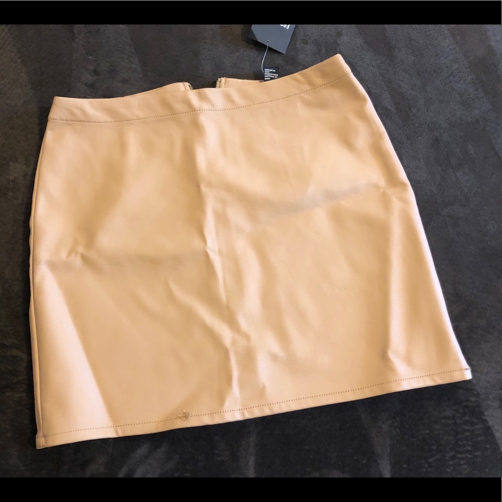 Mini tan high waisted leather skirt